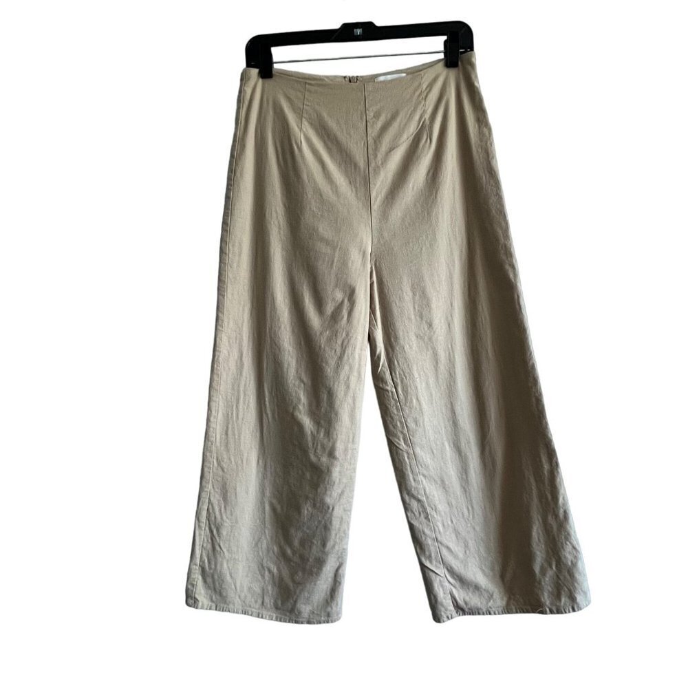 Lovers and Friends High Waisted Linen Blend Cropped Pants Lined Khaki Medium